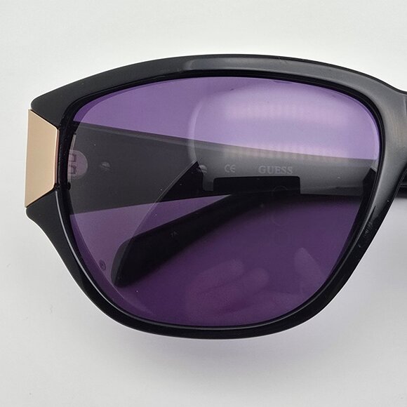 Guess GU7053 SBLK-3 Gloss Black Silver Frame Grey Lens Sunglasses w/ Case 58mm
